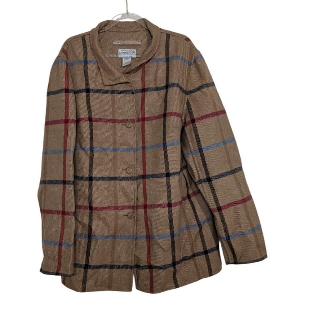 Pendleton Check Reversible Jacket Womens Size Large Beige Wool Blend Windowpane